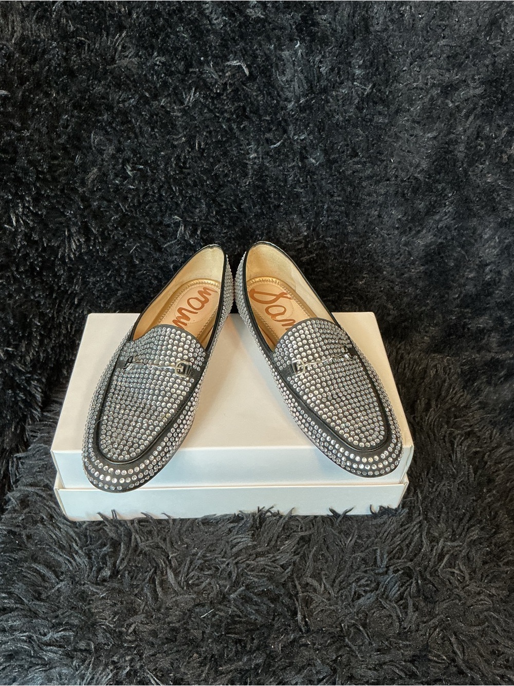 Sam Edelman Black Crystal-Studded Women's Slip-On Loafers